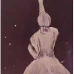 A girl catching the star on canvas.