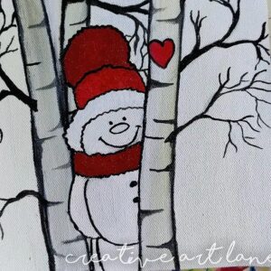 A little snowman watching on canvas.